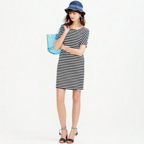 J. Crew Black White Striped Cap Sleeve Bodycon Dress Womens Size Medium - Picture 1 of 11